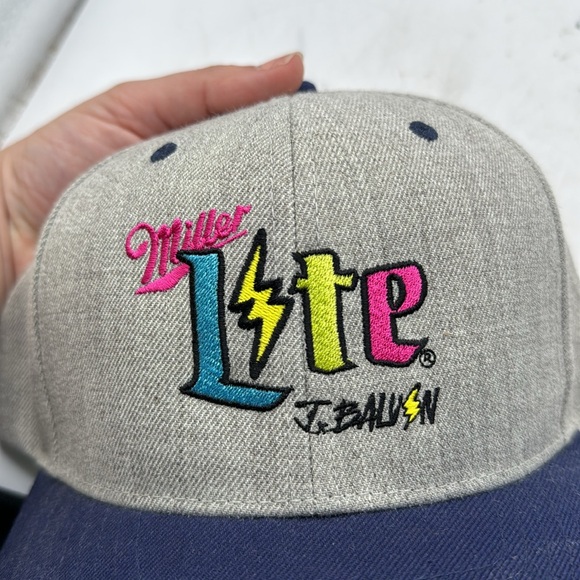 Sport-Tek Gray Blue Snapback Cap Miller Lite Beer J Balvin Latin Music Neon - Picture 10 of 10